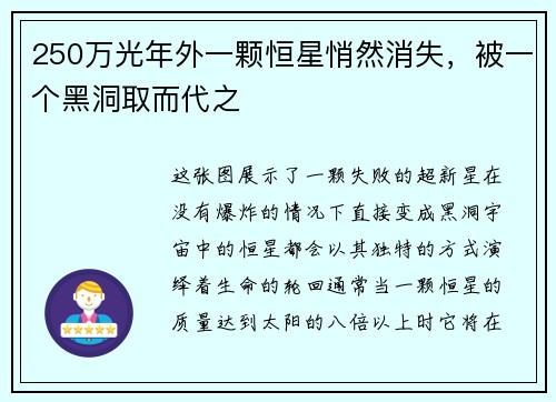 250万光年外一颗恒星悄然消失，被一个黑洞取而代之
